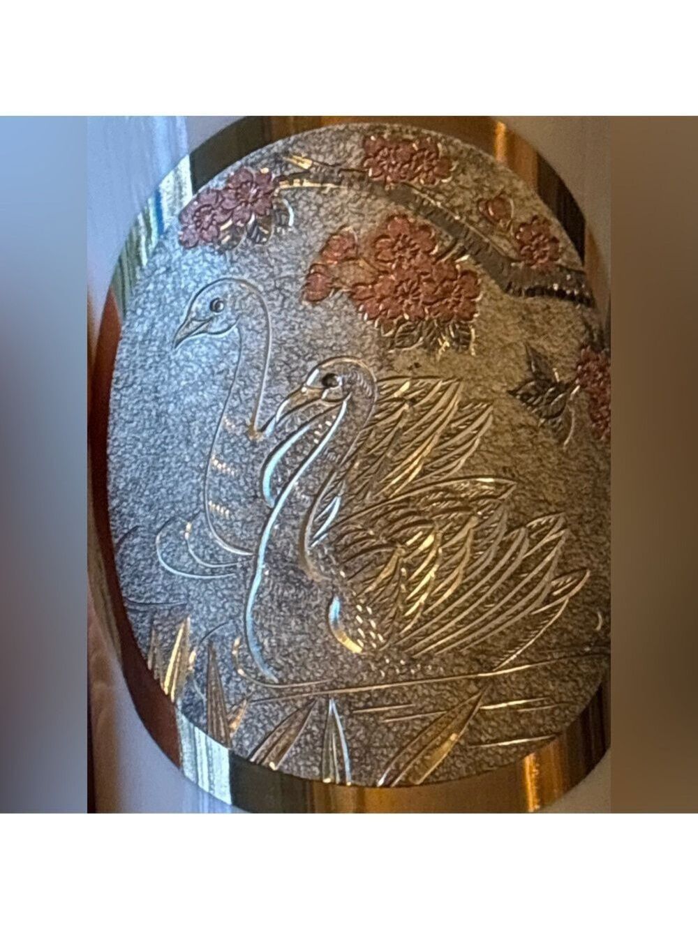 VINTAGE Japanese Chokin Art Vase • 24K Gold Swan Relief • Porcelain • EUC - Picture 5 of 15